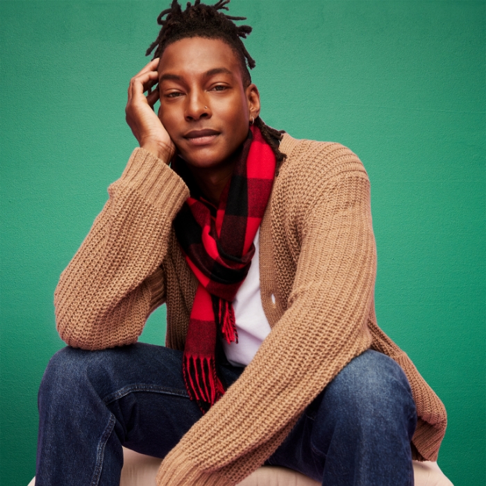 A male model wearing Old Navy Holiday apparel
