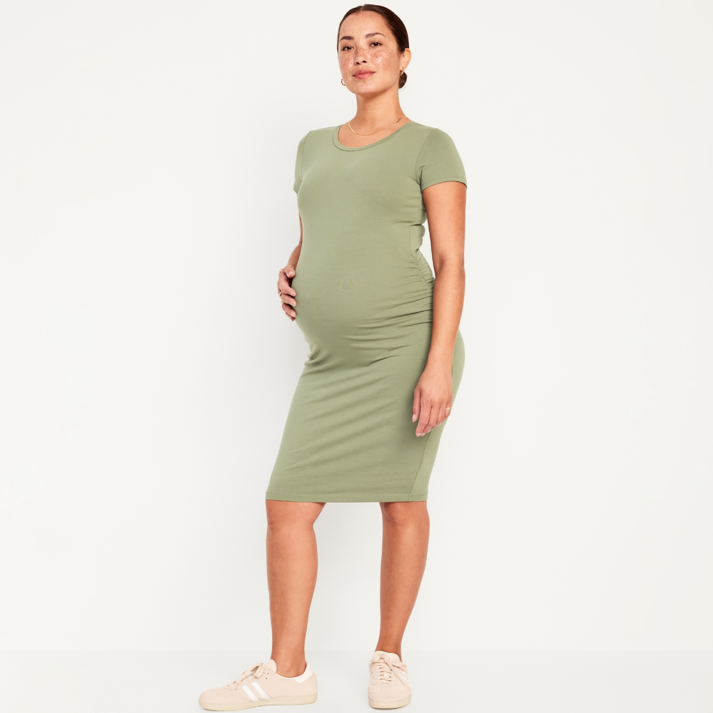 Maternity shorts overalls in light wash denim