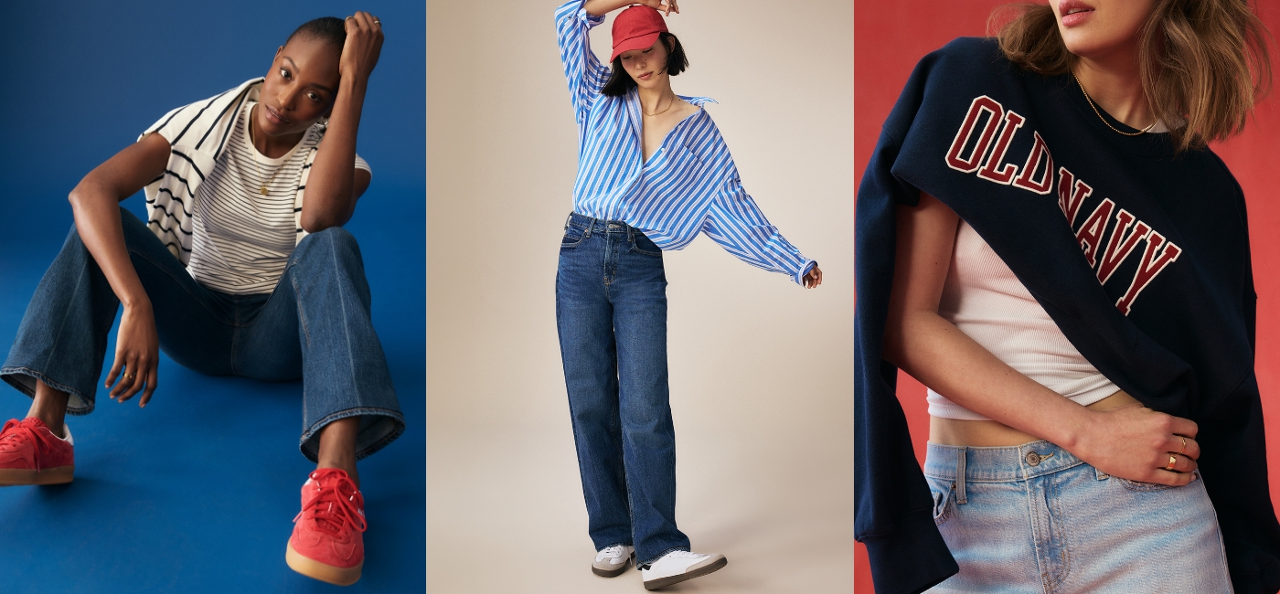 Three different model wearing jeans from Old Navy's denim collection.