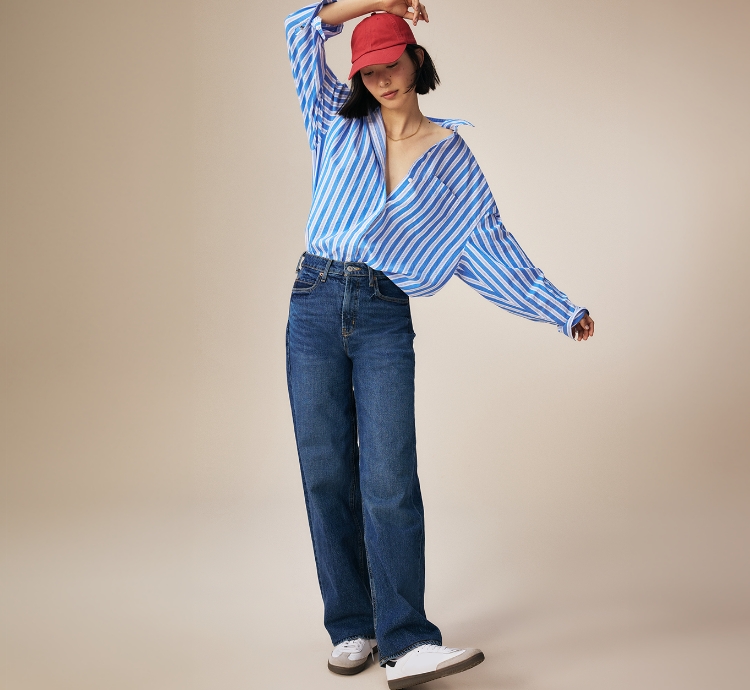 Three different models wearing jeans from Old Navy's denim collection.