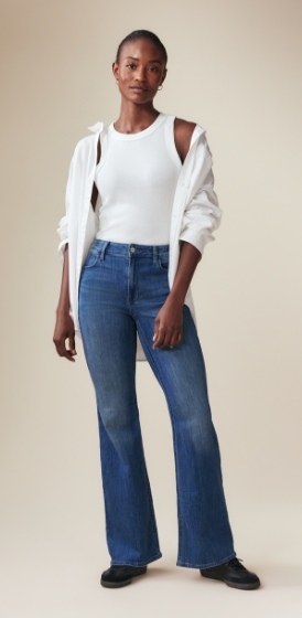 A pair of high waisted wow flare jeans.