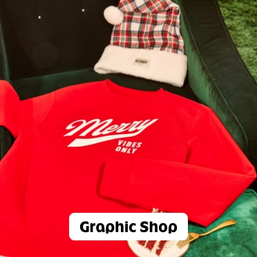 A red crewneck holiday sweatshirt.