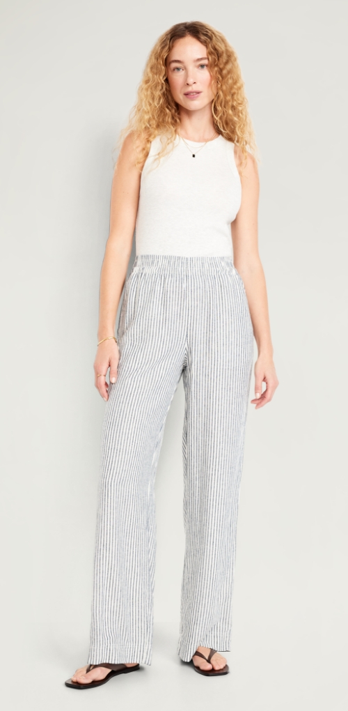 An extra high-waisted wide leg taylor linen pants.